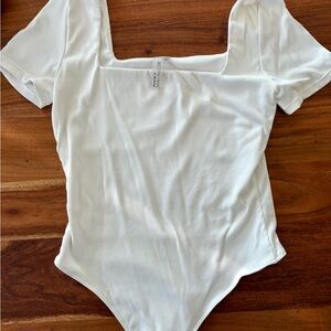 Second Skin Cream Ribbed Square Neck Bodysuit